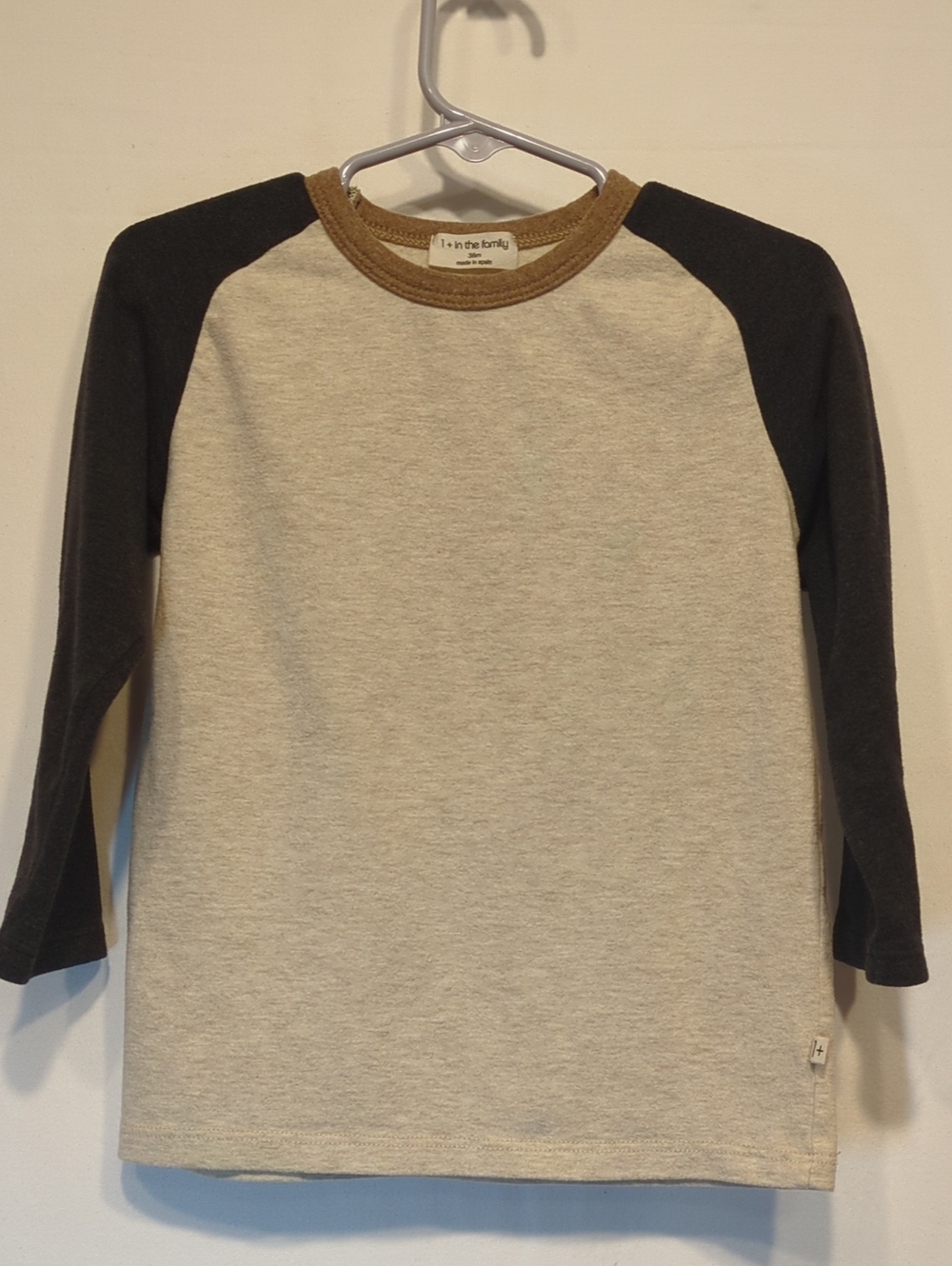 Kids Raglan Long Sleeve Shirt - Cream with Black Sleeves